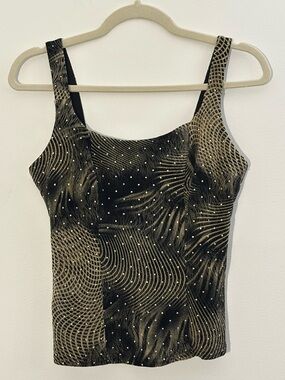 Vintage Y2K Joseph Ribkoff Black Gold Rhinestone Brocade Cami Top Sz M/12